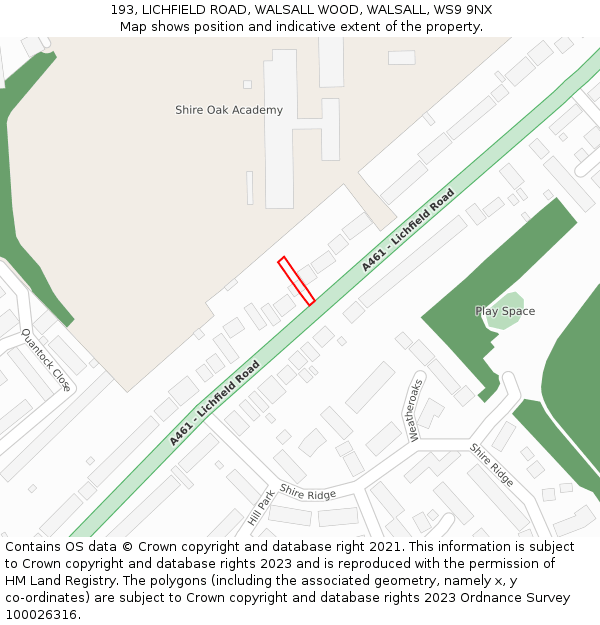 193, LICHFIELD ROAD, WALSALL WOOD, WALSALL, WS9 9NX: Location map and indicative extent of plot