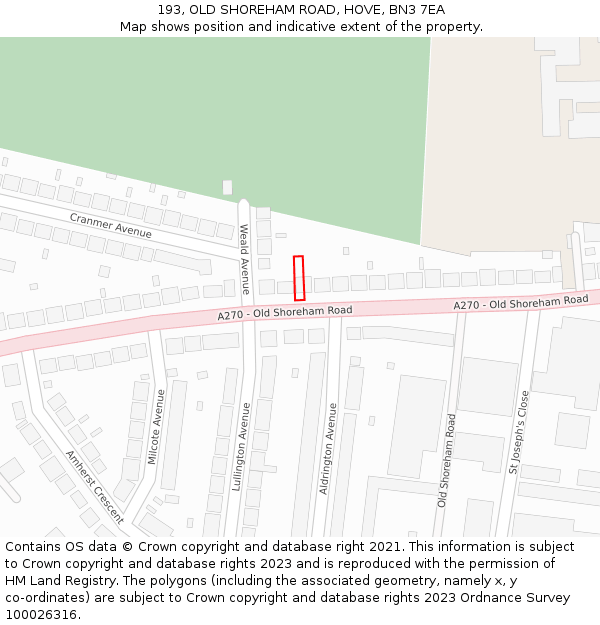 193, OLD SHOREHAM ROAD, HOVE, BN3 7EA: Location map and indicative extent of plot