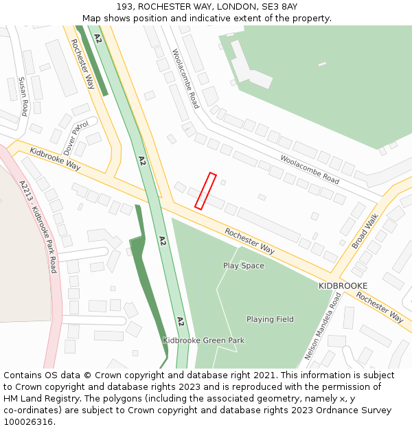 193, ROCHESTER WAY, LONDON, SE3 8AY: Location map and indicative extent of plot