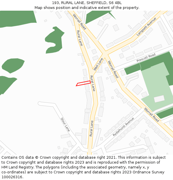 193, RURAL LANE, SHEFFIELD, S6 4BL: Location map and indicative extent of plot