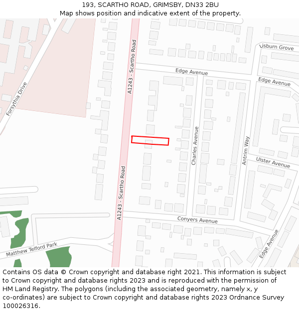 193, SCARTHO ROAD, GRIMSBY, DN33 2BU: Location map and indicative extent of plot