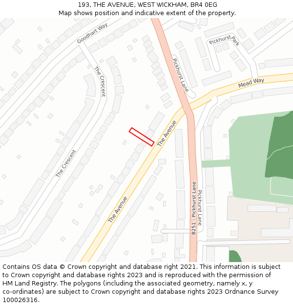 193, THE AVENUE, WEST WICKHAM, BR4 0EG: Location map and indicative extent of plot