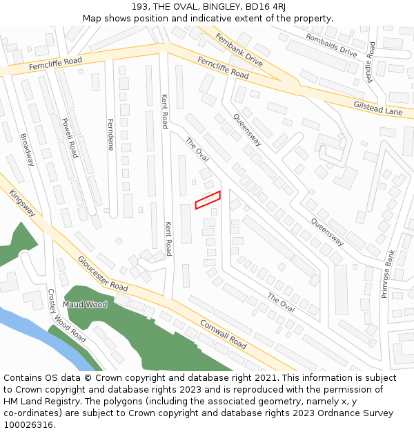 193, THE OVAL, BINGLEY, BD16 4RJ: Location map and indicative extent of plot