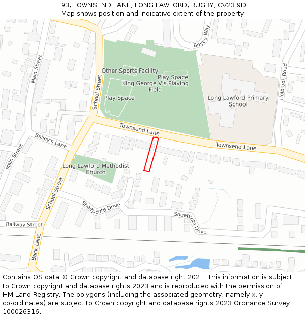 193, TOWNSEND LANE, LONG LAWFORD, RUGBY, CV23 9DE: Location map and indicative extent of plot