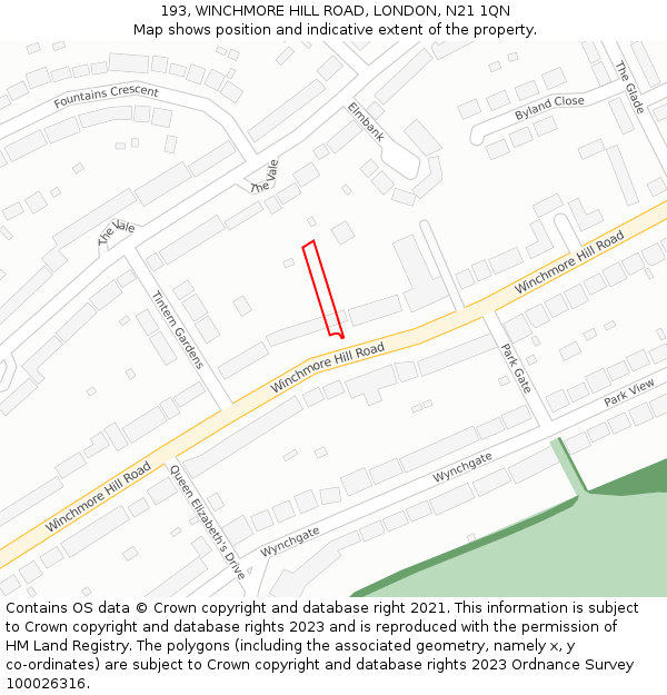 193, WINCHMORE HILL ROAD, LONDON, N21 1QN: Location map and indicative extent of plot