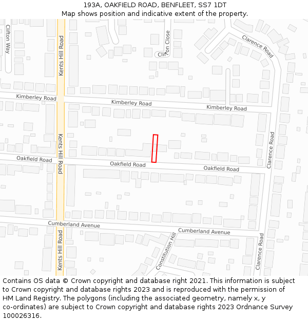 193A, OAKFIELD ROAD, BENFLEET, SS7 1DT: Location map and indicative extent of plot