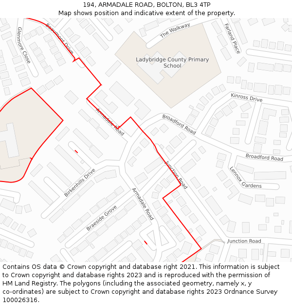 194, ARMADALE ROAD, BOLTON, BL3 4TP: Location map and indicative extent of plot