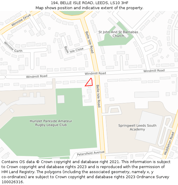 194, BELLE ISLE ROAD, LEEDS, LS10 3HF: Location map and indicative extent of plot