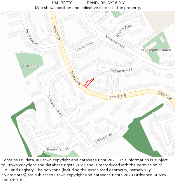 194, BRETCH HILL, BANBURY, OX16 0LY: Location map and indicative extent of plot