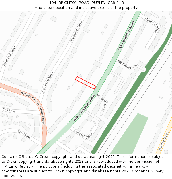 194, BRIGHTON ROAD, PURLEY, CR8 4HB: Location map and indicative extent of plot
