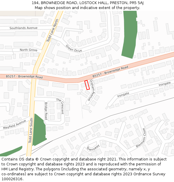 194, BROWNEDGE ROAD, LOSTOCK HALL, PRESTON, PR5 5AJ: Location map and indicative extent of plot