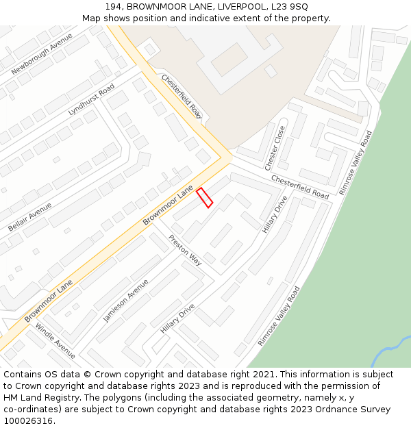 194, BROWNMOOR LANE, LIVERPOOL, L23 9SQ: Location map and indicative extent of plot