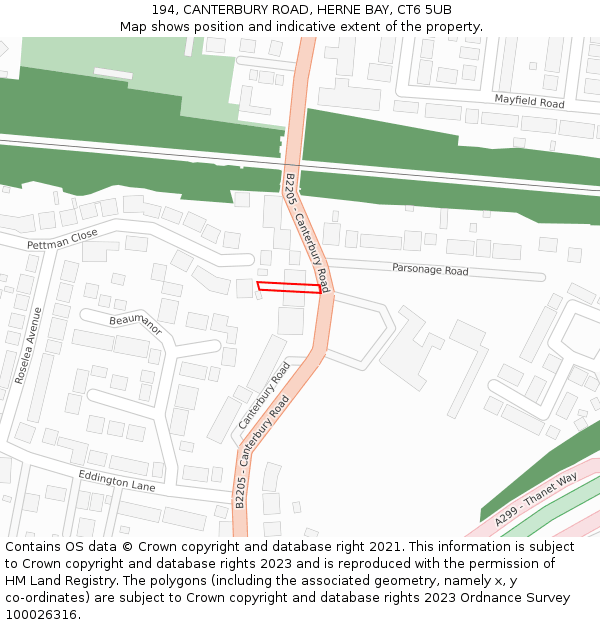 194, CANTERBURY ROAD, HERNE BAY, CT6 5UB: Location map and indicative extent of plot