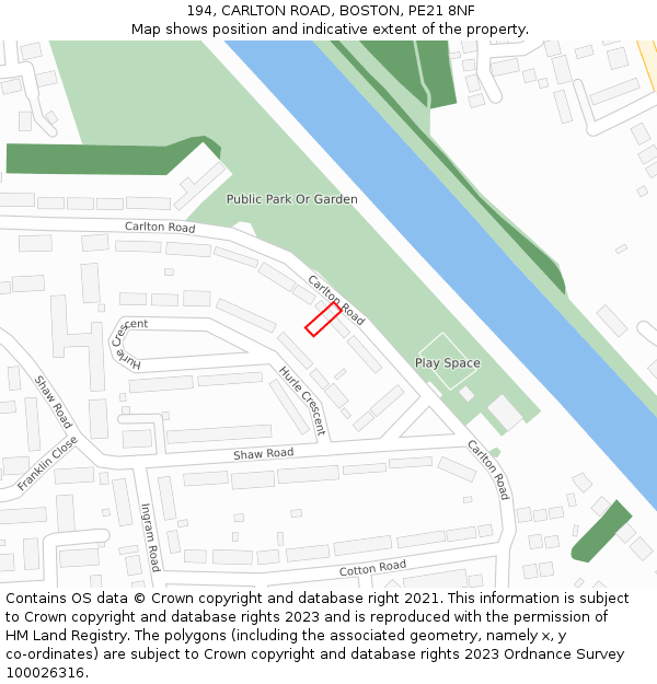 194, CARLTON ROAD, BOSTON, PE21 8NF: Location map and indicative extent of plot
