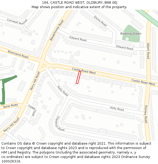 194, CASTLE ROAD WEST, OLDBURY, B68 0EJ: Location map and indicative extent of plot