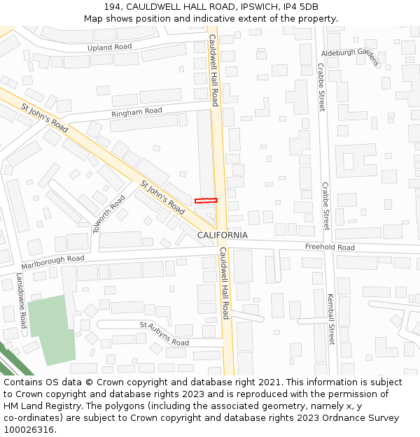 194, CAULDWELL HALL ROAD, IPSWICH, IP4 5DB: Location map and indicative extent of plot