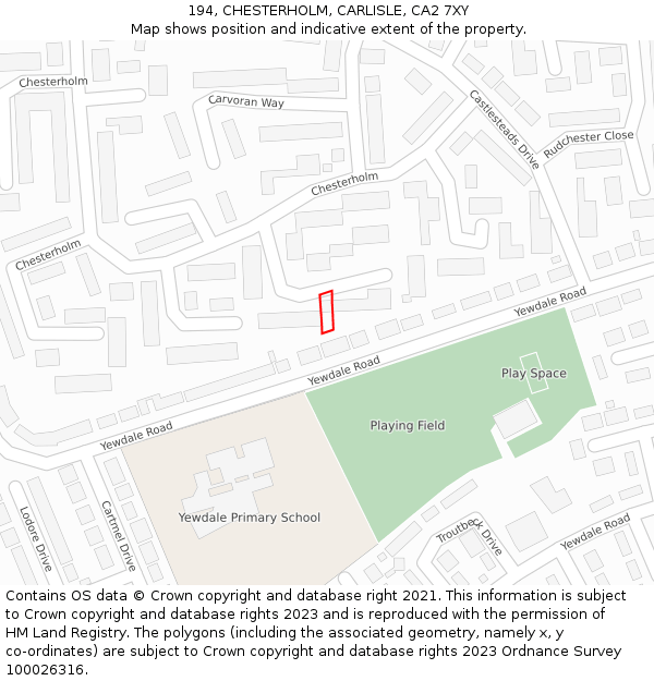 194, CHESTERHOLM, CARLISLE, CA2 7XY: Location map and indicative extent of plot