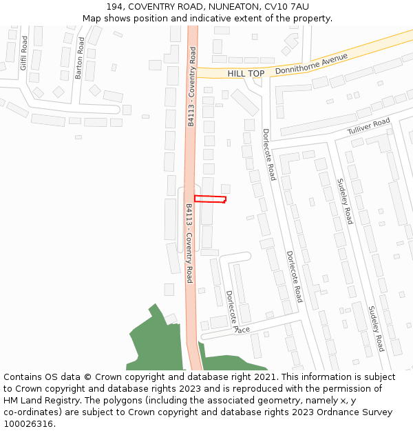 194, COVENTRY ROAD, NUNEATON, CV10 7AU: Location map and indicative extent of plot