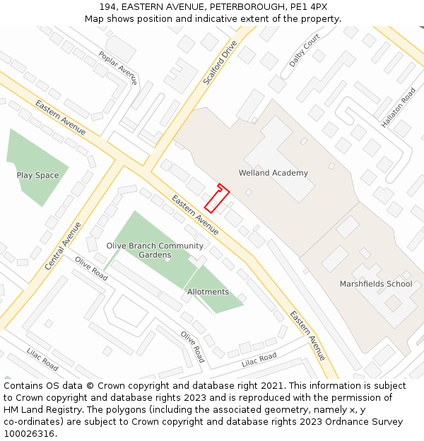194, EASTERN AVENUE, PETERBOROUGH, PE1 4PX: Location map and indicative extent of plot