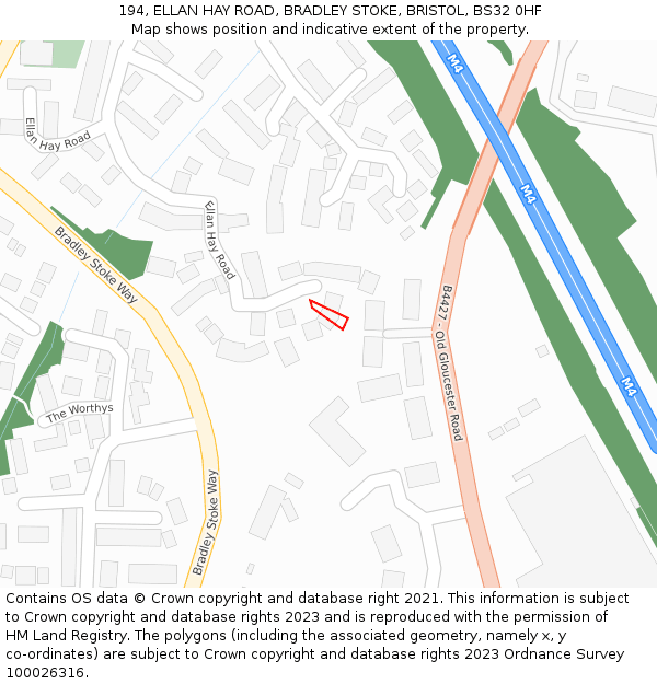 194, ELLAN HAY ROAD, BRADLEY STOKE, BRISTOL, BS32 0HF: Location map and indicative extent of plot