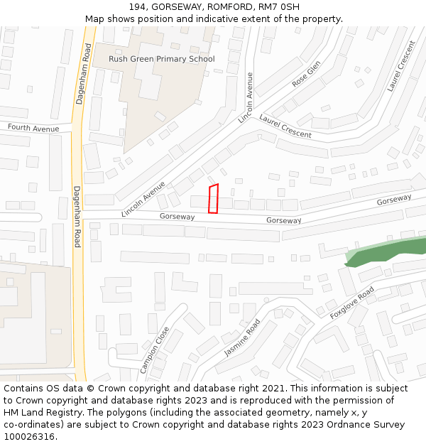 194, GORSEWAY, ROMFORD, RM7 0SH: Location map and indicative extent of plot