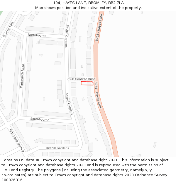 194, HAYES LANE, BROMLEY, BR2 7LA: Location map and indicative extent of plot