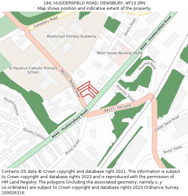 194, HUDDERSFIELD ROAD, DEWSBURY, WF13 2RN: Location map and indicative extent of plot