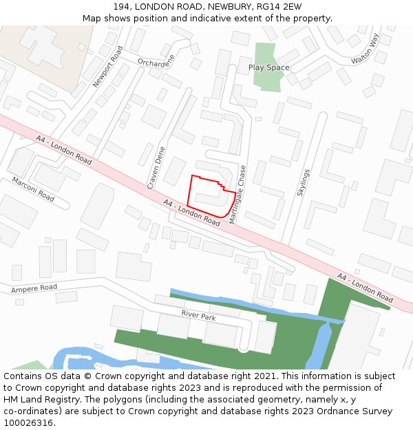 194, LONDON ROAD, NEWBURY, RG14 2EW: Location map and indicative extent of plot