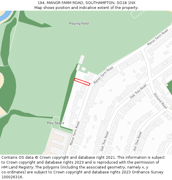 194, MANOR FARM ROAD, SOUTHAMPTON, SO18 1NX: Location map and indicative extent of plot