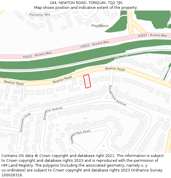 194, NEWTON ROAD, TORQUAY, TQ2 7JN: Location map and indicative extent of plot