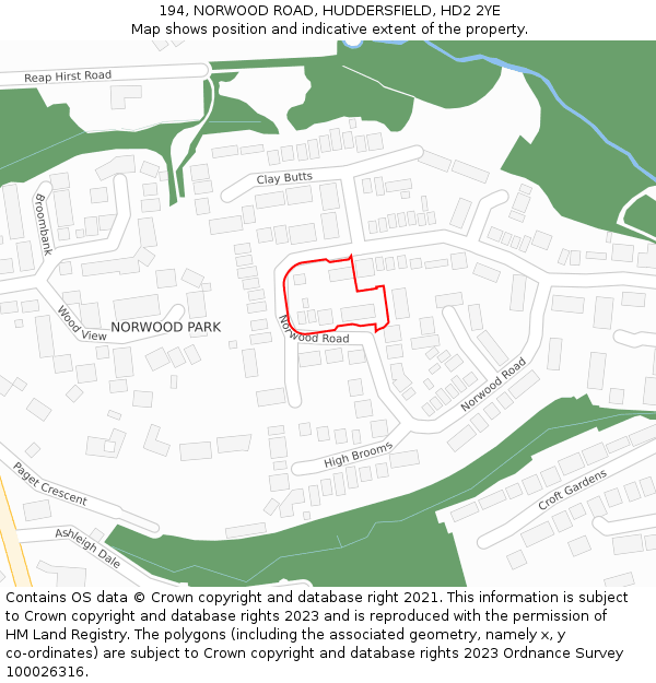 194, NORWOOD ROAD, HUDDERSFIELD, HD2 2YE: Location map and indicative extent of plot