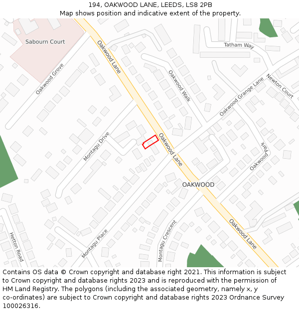 194, OAKWOOD LANE, LEEDS, LS8 2PB: Location map and indicative extent of plot