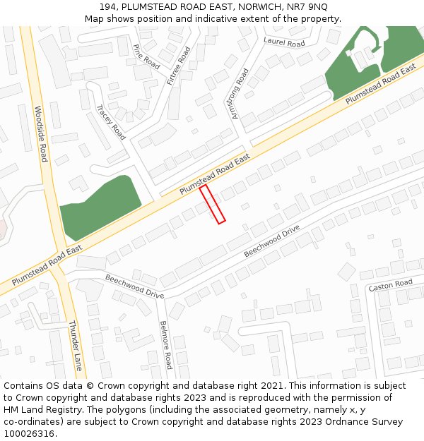 194, PLUMSTEAD ROAD EAST, NORWICH, NR7 9NQ: Location map and indicative extent of plot