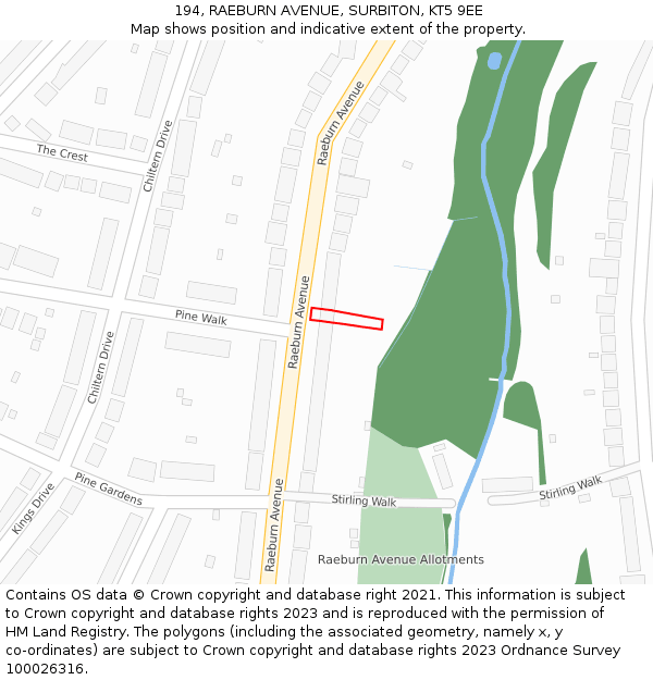 194, RAEBURN AVENUE, SURBITON, KT5 9EE: Location map and indicative extent of plot