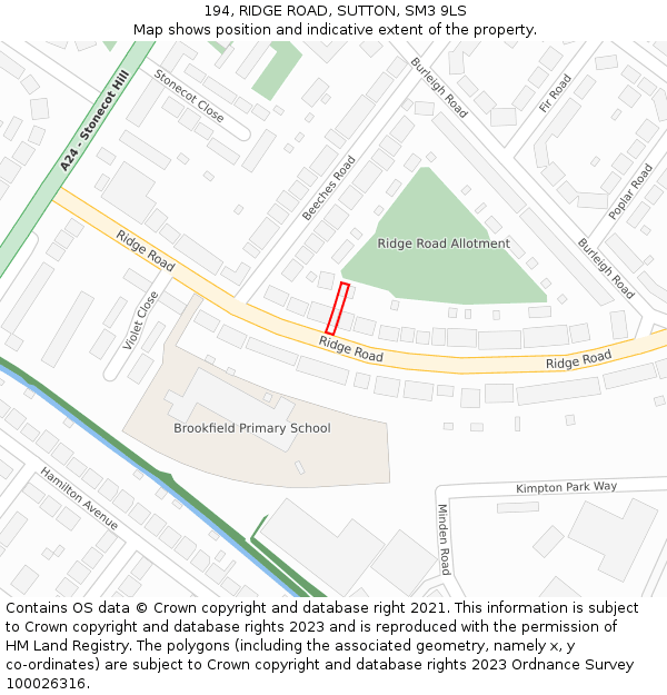 194, RIDGE ROAD, SUTTON, SM3 9LS: Location map and indicative extent of plot