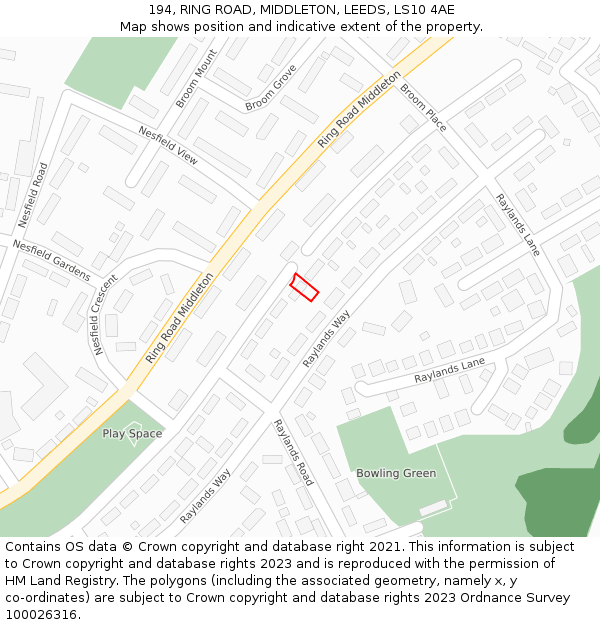 194, RING ROAD, MIDDLETON, LEEDS, LS10 4AE: Location map and indicative extent of plot