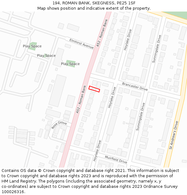 194, ROMAN BANK, SKEGNESS, PE25 1SF: Location map and indicative extent of plot