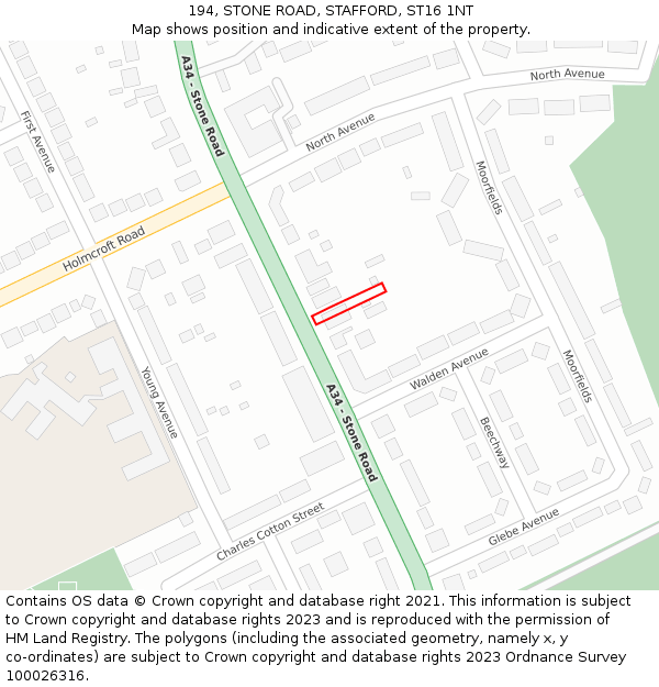 194, STONE ROAD, STAFFORD, ST16 1NT: Location map and indicative extent of plot