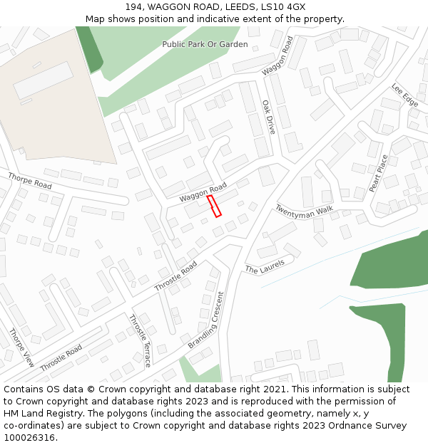 194, WAGGON ROAD, LEEDS, LS10 4GX: Location map and indicative extent of plot