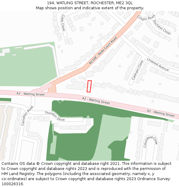 194, WATLING STREET, ROCHESTER, ME2 3QL: Location map and indicative extent of plot