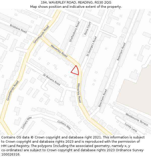 194, WAVERLEY ROAD, READING, RG30 2QG: Location map and indicative extent of plot
