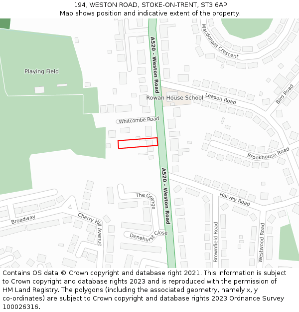 194, WESTON ROAD, STOKE-ON-TRENT, ST3 6AP: Location map and indicative extent of plot