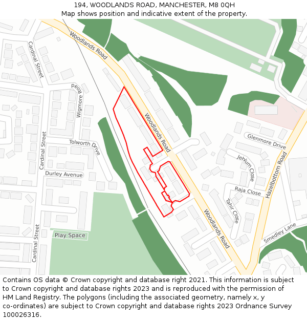 194, WOODLANDS ROAD, MANCHESTER, M8 0QH: Location map and indicative extent of plot