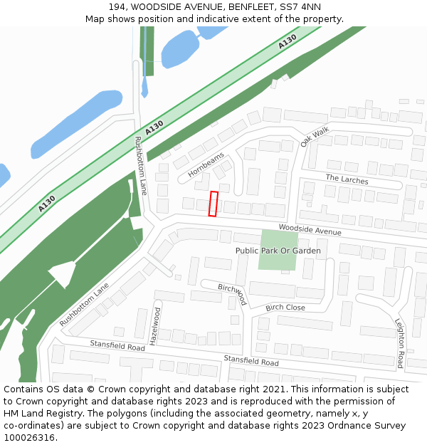 194, WOODSIDE AVENUE, BENFLEET, SS7 4NN: Location map and indicative extent of plot