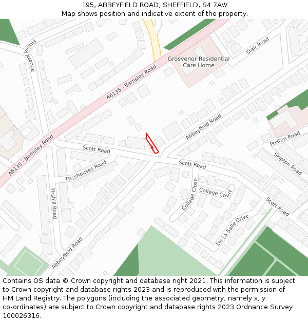 195, ABBEYFIELD ROAD, SHEFFIELD, S4 7AW: Location map and indicative extent of plot