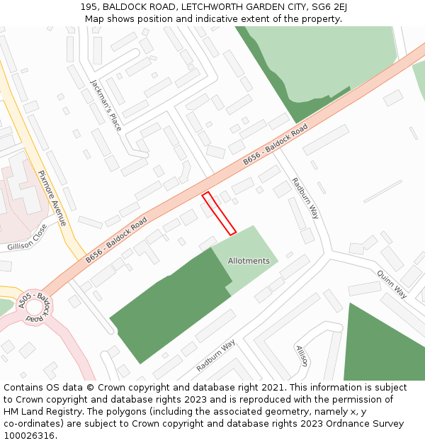 195, BALDOCK ROAD, LETCHWORTH GARDEN CITY, SG6 2EJ: Location map and indicative extent of plot