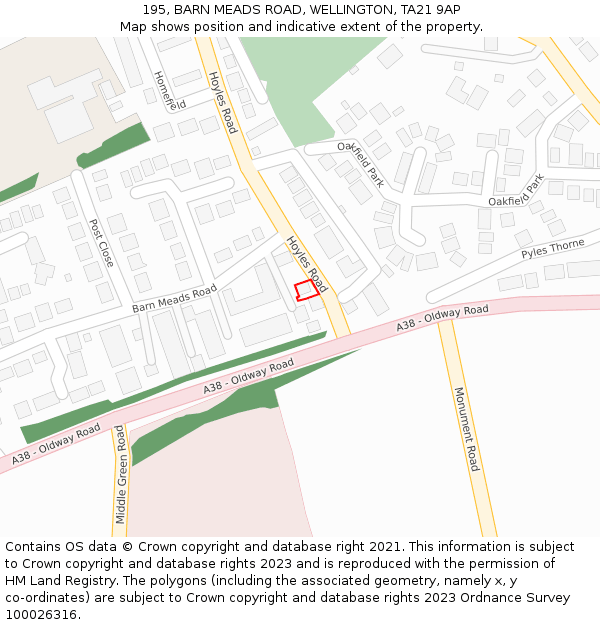 195, BARN MEADS ROAD, WELLINGTON, TA21 9AP: Location map and indicative extent of plot