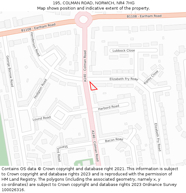 195, COLMAN ROAD, NORWICH, NR4 7HG: Location map and indicative extent of plot