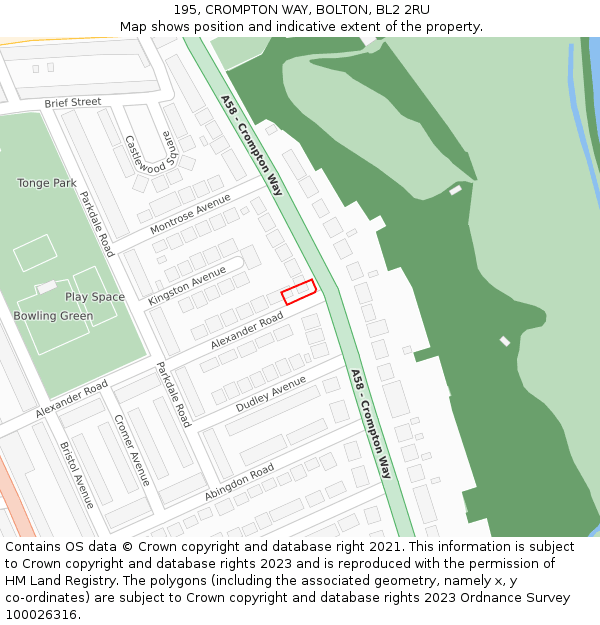 195, CROMPTON WAY, BOLTON, BL2 2RU: Location map and indicative extent of plot