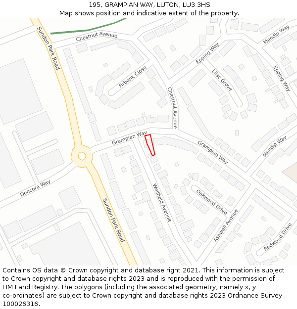195, GRAMPIAN WAY, LUTON, LU3 3HS: Location map and indicative extent of plot